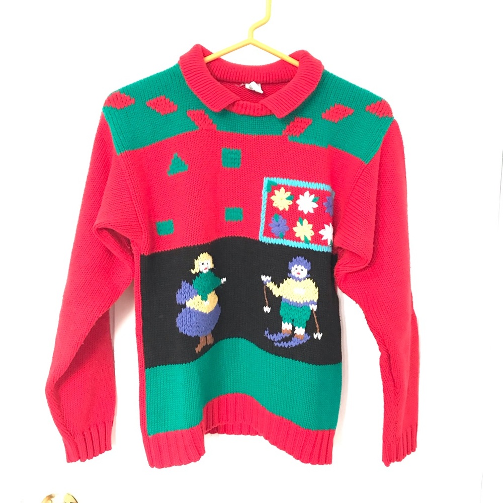 C&A Vintage Christmas Wool Sweater Size S Paris 1980’s Unique!